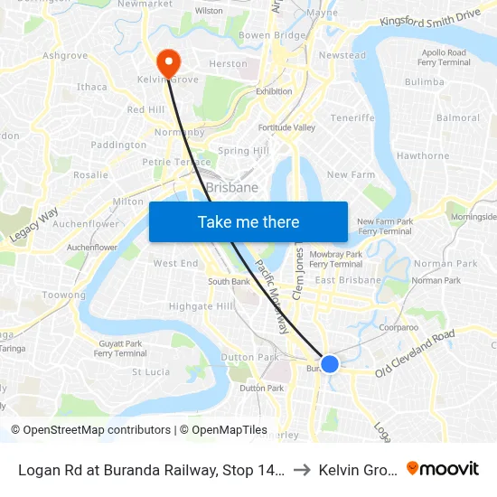 Logan Rd at Buranda Railway, Stop 14/16 to Kelvin Grove map