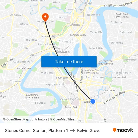 Stones Corner Station, Platform 1 to Kelvin Grove map