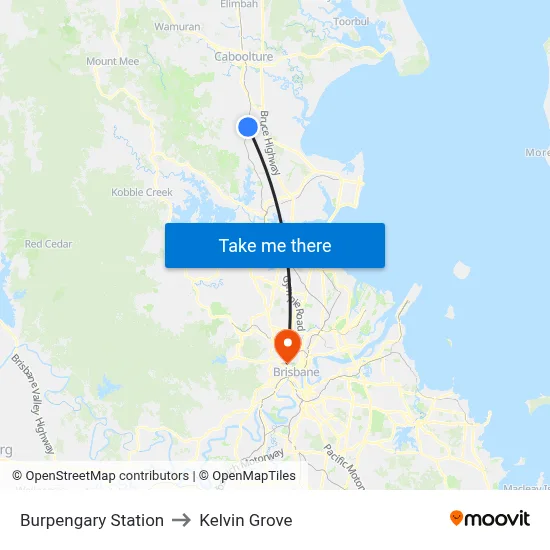 Burpengary Station to Kelvin Grove map