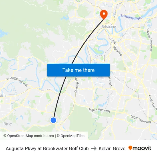 Augusta Pkwy at Brookwater Golf Club to Kelvin Grove map
