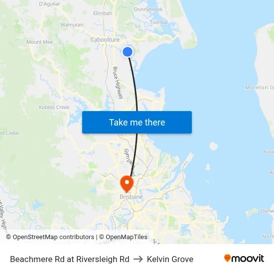 Beachmere Rd at Riversleigh Rd to Kelvin Grove map