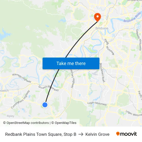 Redbank Plains Town Square, Stop B to Kelvin Grove map