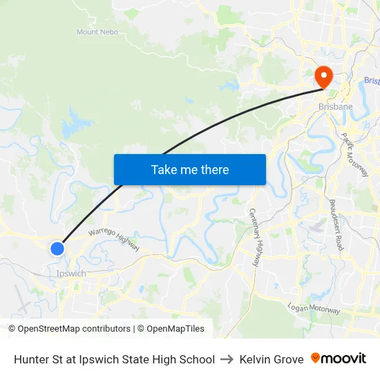 Hunter St at Ipswich State High School to Kelvin Grove map