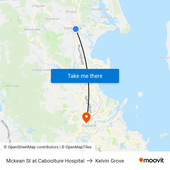 Mckean St at Caboolture Hospital to Kelvin Grove map