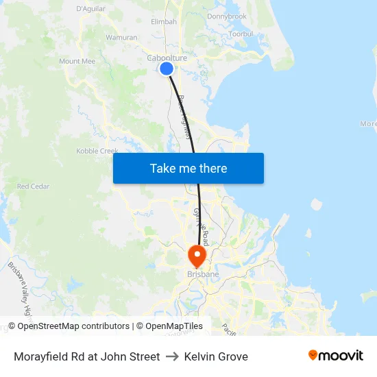 Morayfield Rd at John Street to Kelvin Grove map
