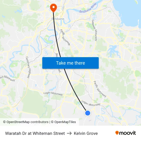 Waratah Dr at Whiteman Street to Kelvin Grove map
