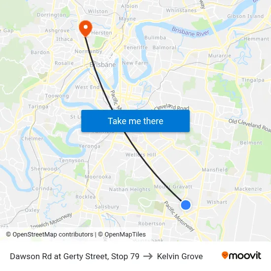 Dawson Rd at Gerty Street, Stop 79 to Kelvin Grove map