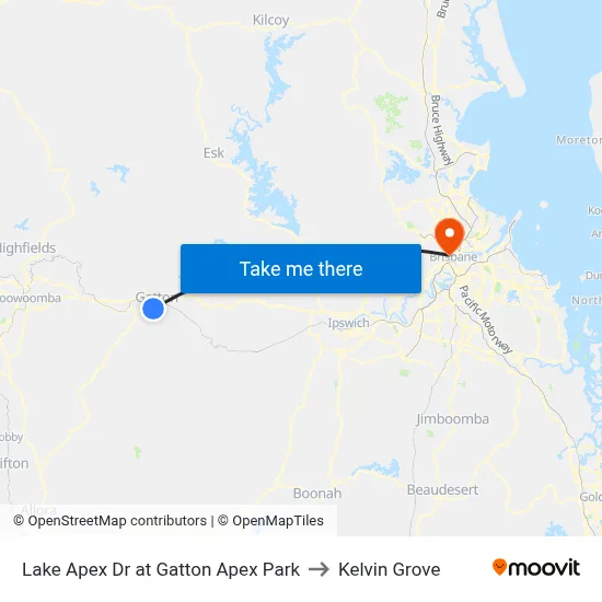 Lake Apex Dr at Gatton Apex Park to Kelvin Grove map