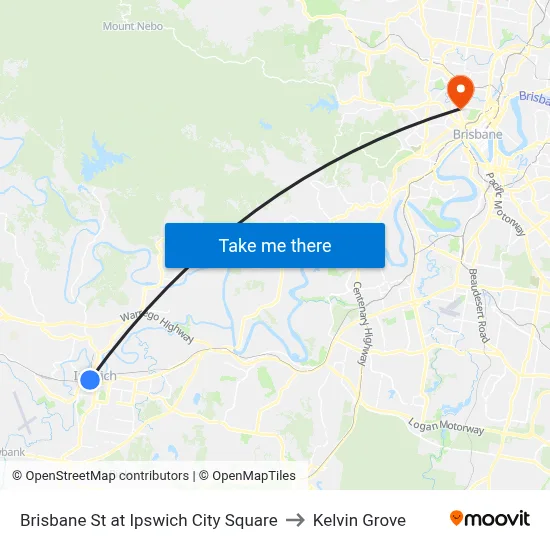 Brisbane St at Ipswich City Square to Kelvin Grove map