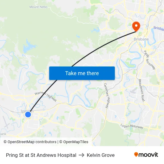 Pring St at St Andrews Hospital to Kelvin Grove map
