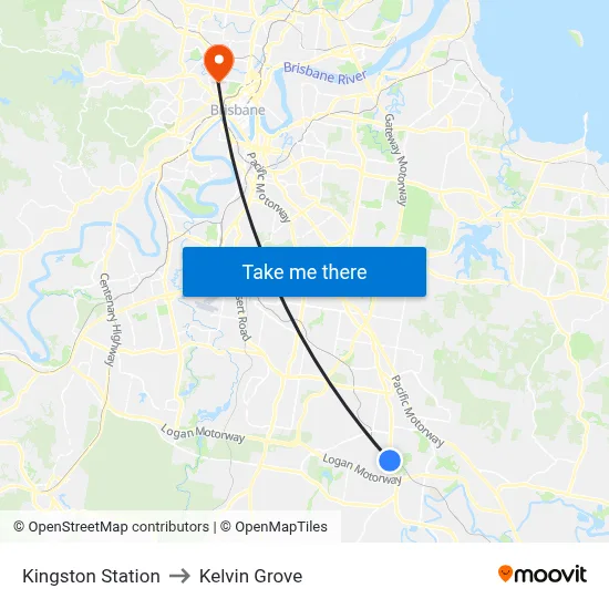 Kingston Station to Kelvin Grove map