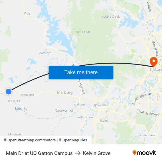 Main Dr at UQ Gatton Campus to Kelvin Grove map