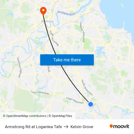 Armstrong Rd at Loganlea Tafe to Kelvin Grove map