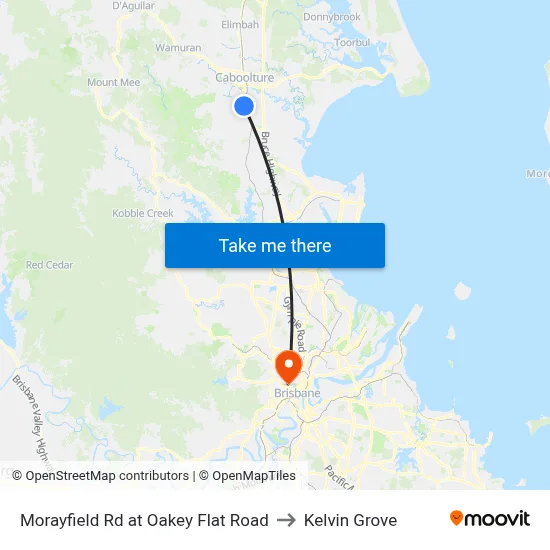Morayfield Rd at Oakey Flat Road to Kelvin Grove map
