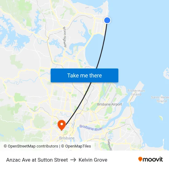 Anzac Ave at Sutton Street to Kelvin Grove map