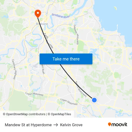 Mandew St at Hyperdome to Kelvin Grove map
