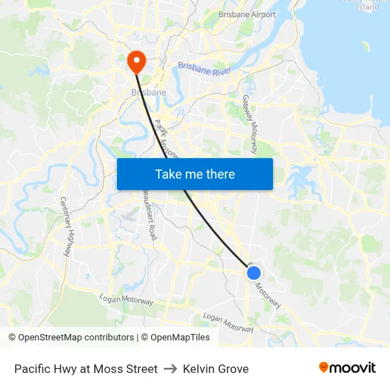 Pacific Hwy at Moss Street to Kelvin Grove map