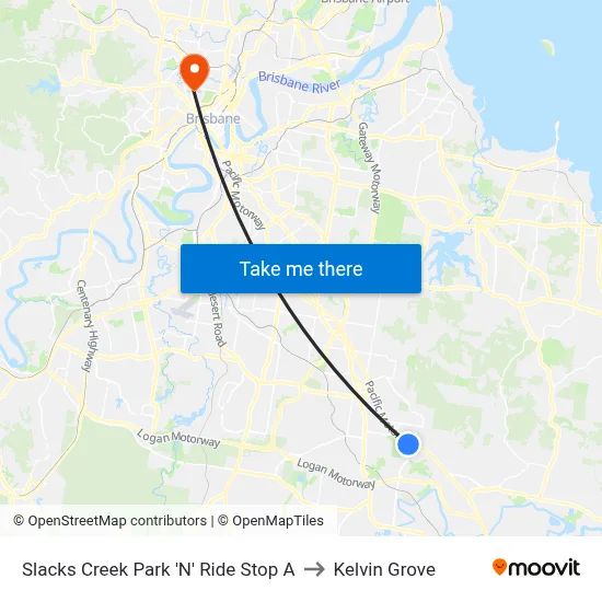 Slacks Creek Park 'N' Ride Stop A to Kelvin Grove map