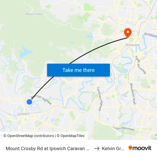 Mount Crosby Rd at Ipswich Caravan Village to Kelvin Grove map