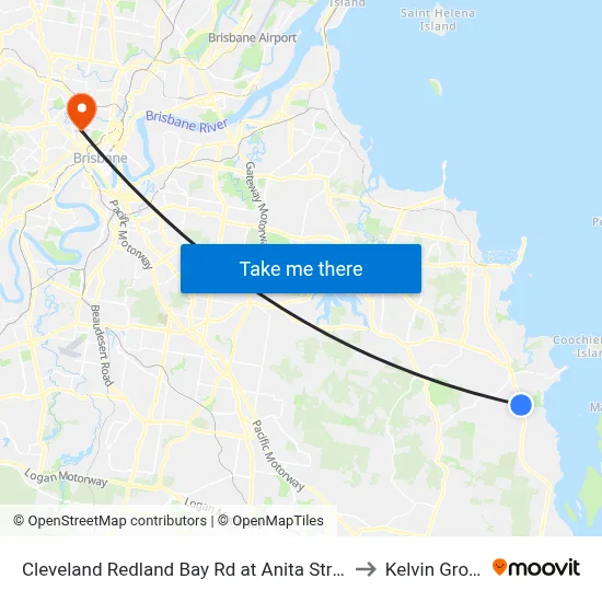 Cleveland Redland Bay Rd at Anita Street to Kelvin Grove map