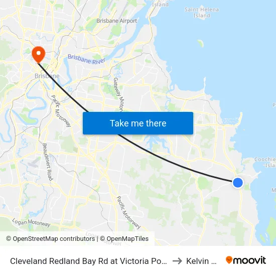 Cleveland Redland Bay Rd at Victoria Point High School to Kelvin Grove map