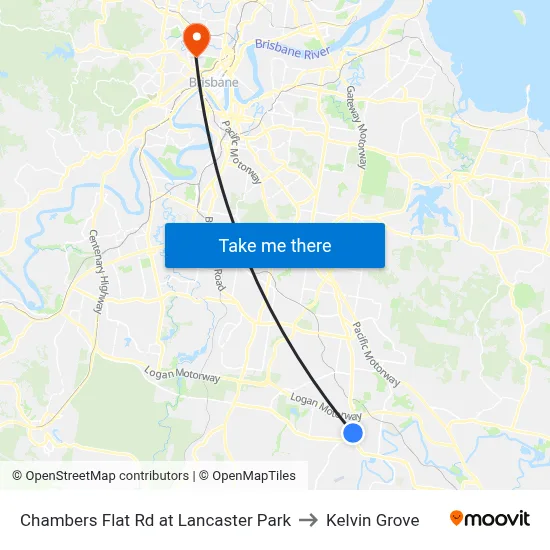 Chambers Flat Rd at Lancaster Park to Kelvin Grove map