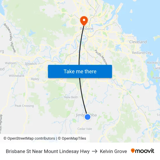 Brisbane St Near Mount Lindesay Hwy to Kelvin Grove map