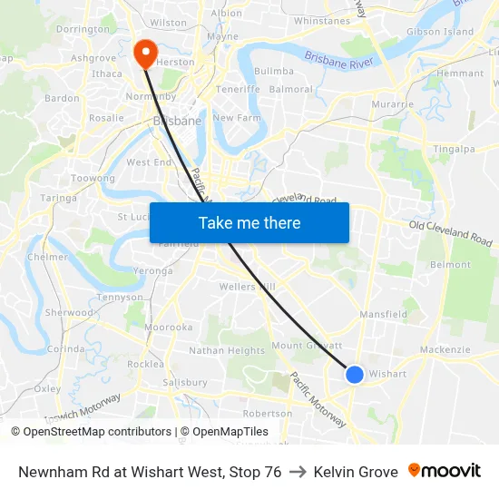 Newnham Rd at Wishart West, Stop 76 to Kelvin Grove map