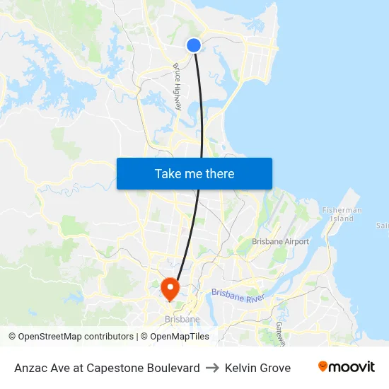 Anzac Ave at Capestone Boulevard to Kelvin Grove map