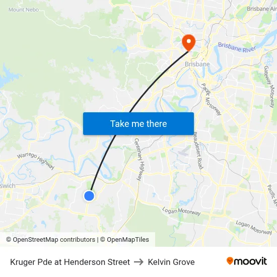 Kruger Pde at Henderson Street to Kelvin Grove map