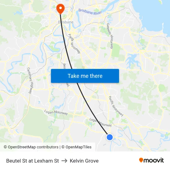 Beutel St at Lexham St to Kelvin Grove map