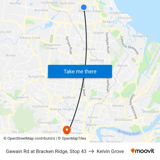 Gawain Rd at Bracken Ridge, Stop 43 to Kelvin Grove map