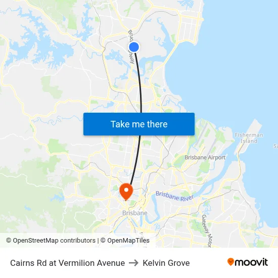 Cairns Rd at Vermilion Avenue to Kelvin Grove map