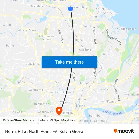 Norris Rd at North Point to Kelvin Grove map