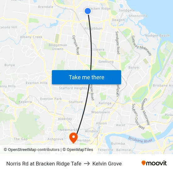 Norris Rd at Bracken Ridge Tafe to Kelvin Grove map