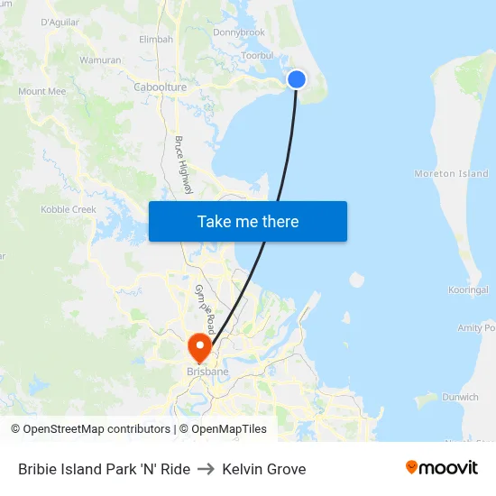 Bribie Island Park 'N' Ride to Kelvin Grove map