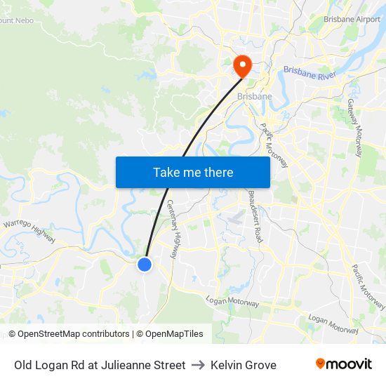 Old Logan Rd at Julieanne Street to Kelvin Grove map