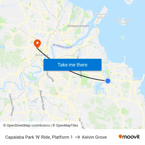 Capalaba Park 'N' Ride, Platform 1 to Kelvin Grove map