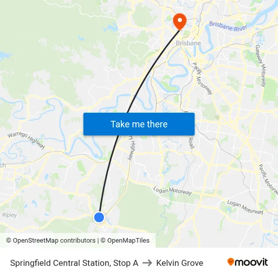 Springfield Central Station, Stop A to Kelvin Grove map