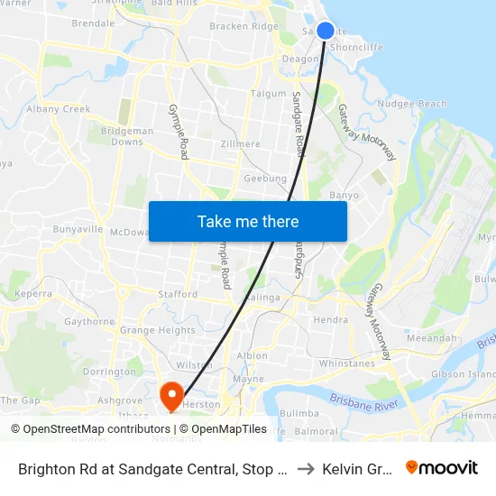 Brighton Rd at Sandgate Central, Stop 34/33 to Kelvin Grove map