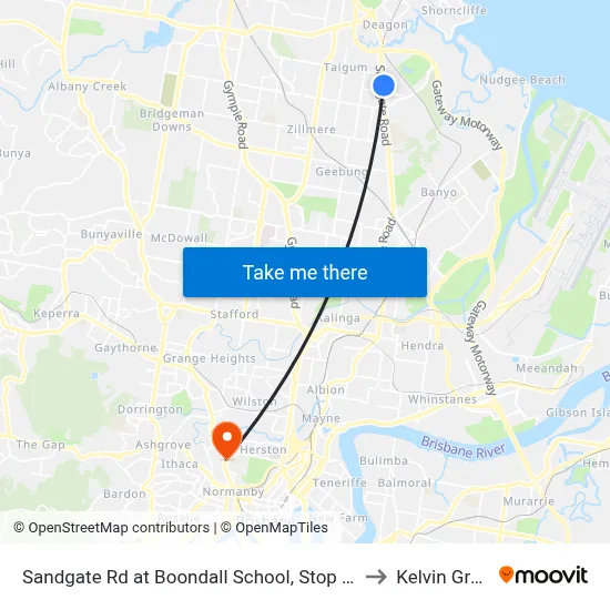 Sandgate Rd at Boondall School, Stop 20/21 to Kelvin Grove map