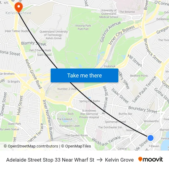 Adelaide Street Stop 33 Near Wharf St to Kelvin Grove map