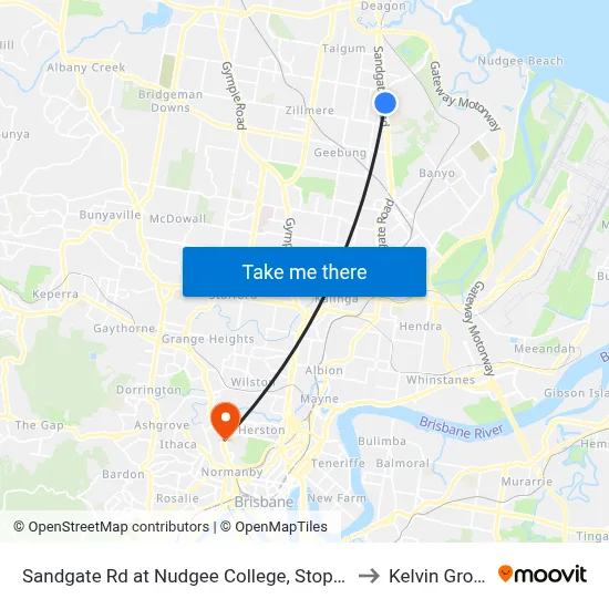 Sandgate Rd at Nudgee College, Stop 17 to Kelvin Grove map