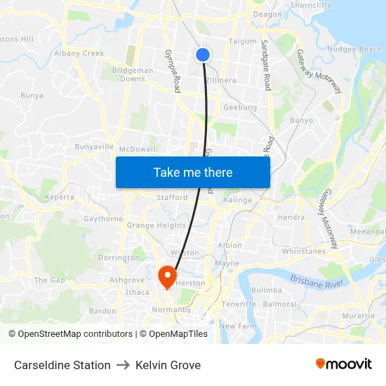 Carseldine Station to Kelvin Grove map