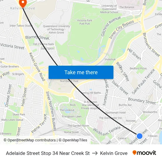Adelaide Street Stop 34 Near Creek St to Kelvin Grove map
