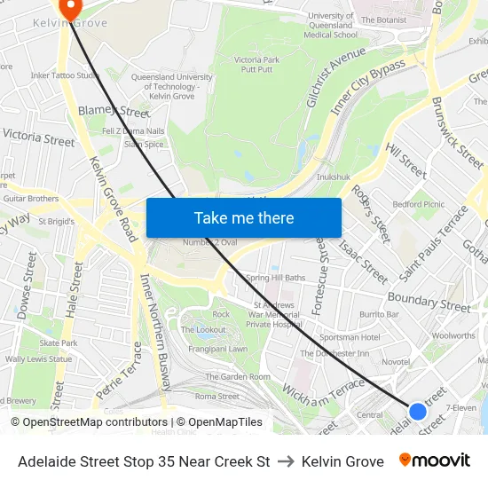 Adelaide Street Stop 35 Near Creek St to Kelvin Grove map