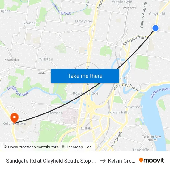 Sandgate Rd at Clayfield South, Stop 23 to Kelvin Grove map