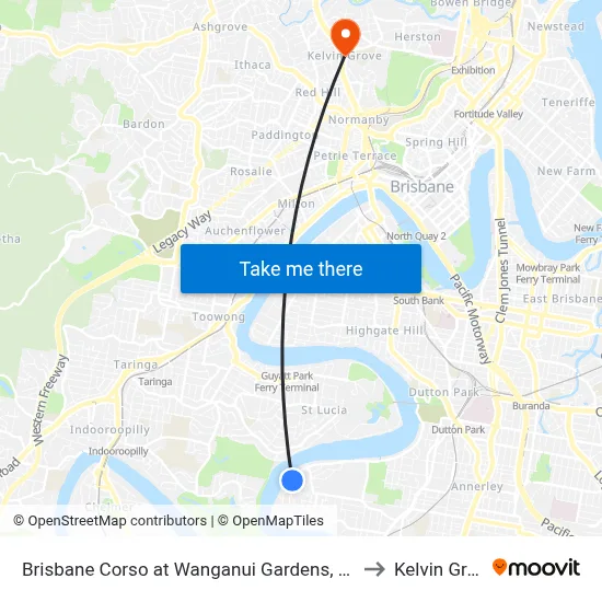 Brisbane Corso at Wanganui Gardens, Stop 35 to Kelvin Grove map