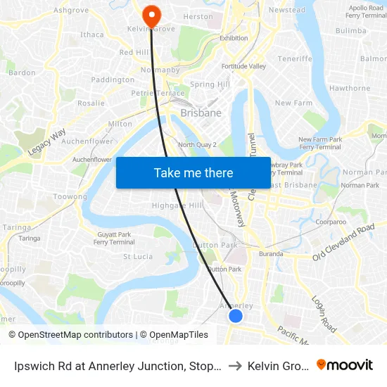 Ipswich Rd at Annerley Junction, Stop 22 to Kelvin Grove map