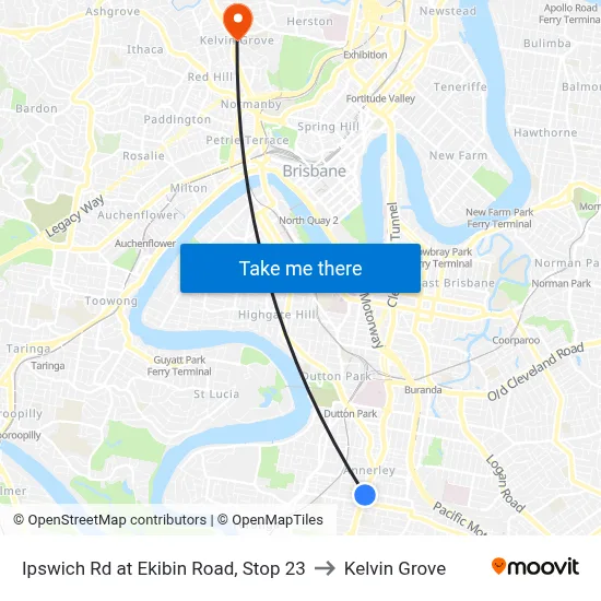 Ipswich Rd at Ekibin Road, Stop 23 to Kelvin Grove map